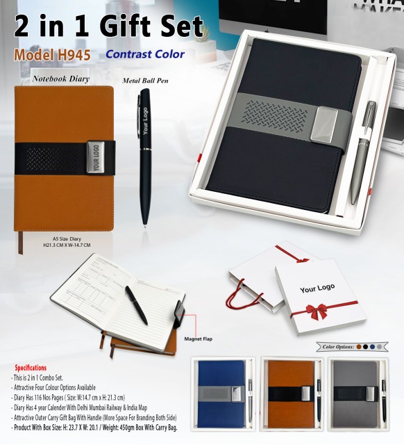 2 in 1 gift set model h945 notebook diary and metal ball pen